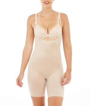 Spanx SPANXshape Invisible Open Bust Mid-Thigh Bodysuit Nude Size L Shapewear